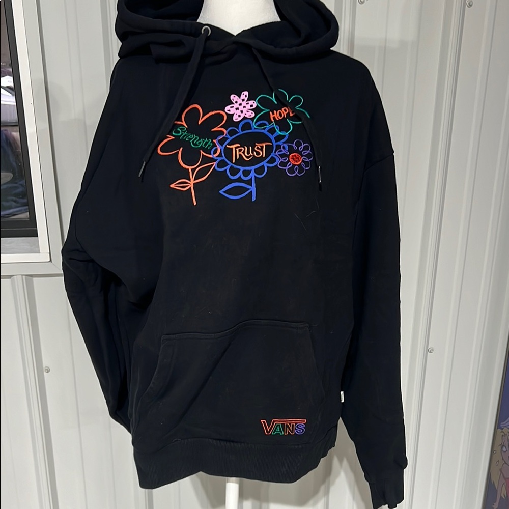Women’s Vans Black Hoodie with Colorful Embroidery Sweatshirt Small/Medium